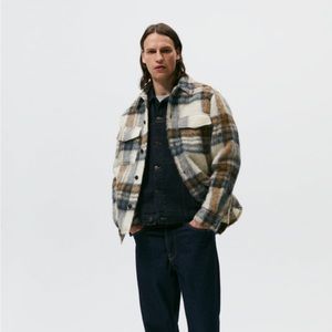 wool blend plaid over shirt